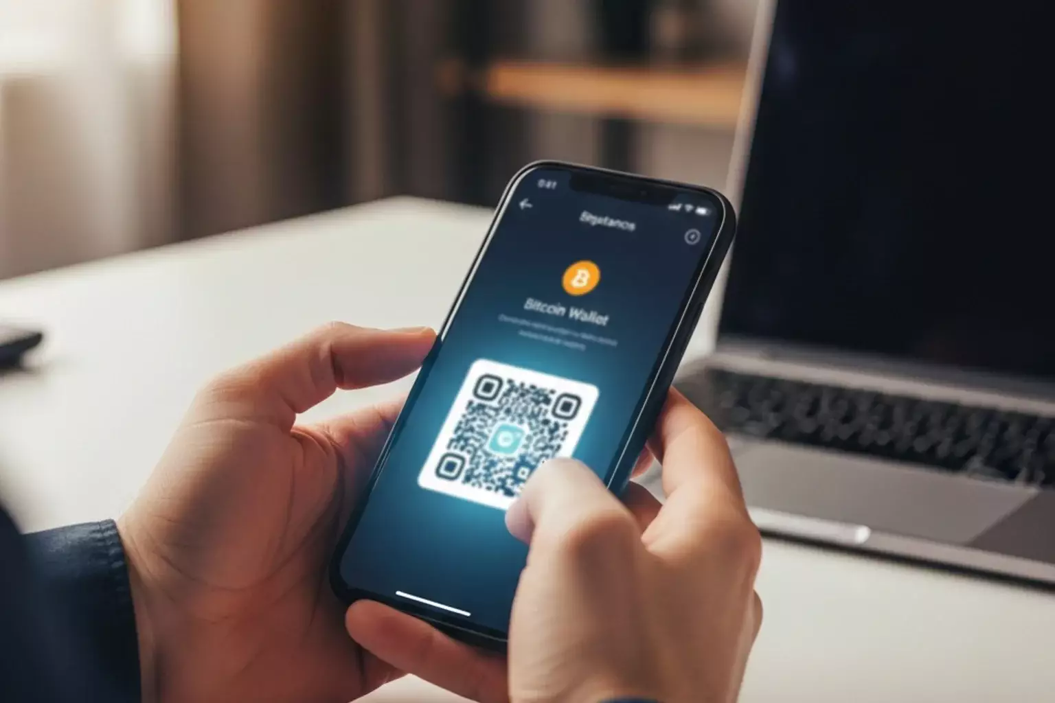 Pessoa a usar smartphone com aplicação de carteira Bitcoin