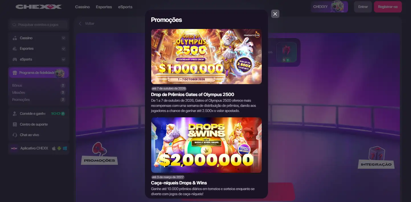 Pacote de boas-vindas CHEXX com três níveis de depósito