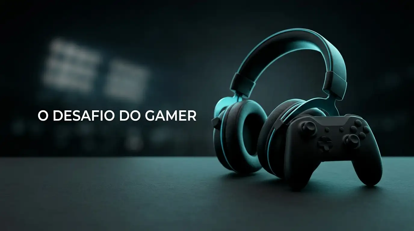 Conceito de desporto e esports com headset, comando e luzes de estádio